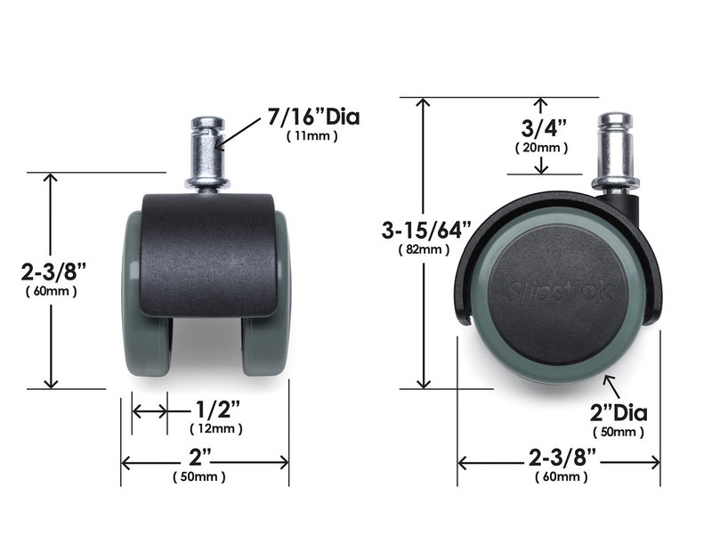 Slipstick CB680 50mm (2 Inch) Floor Protecting Rubber Office Chair Caster Wheels (Set of 5) Standard Stem Size - Black/Gray - Image 2